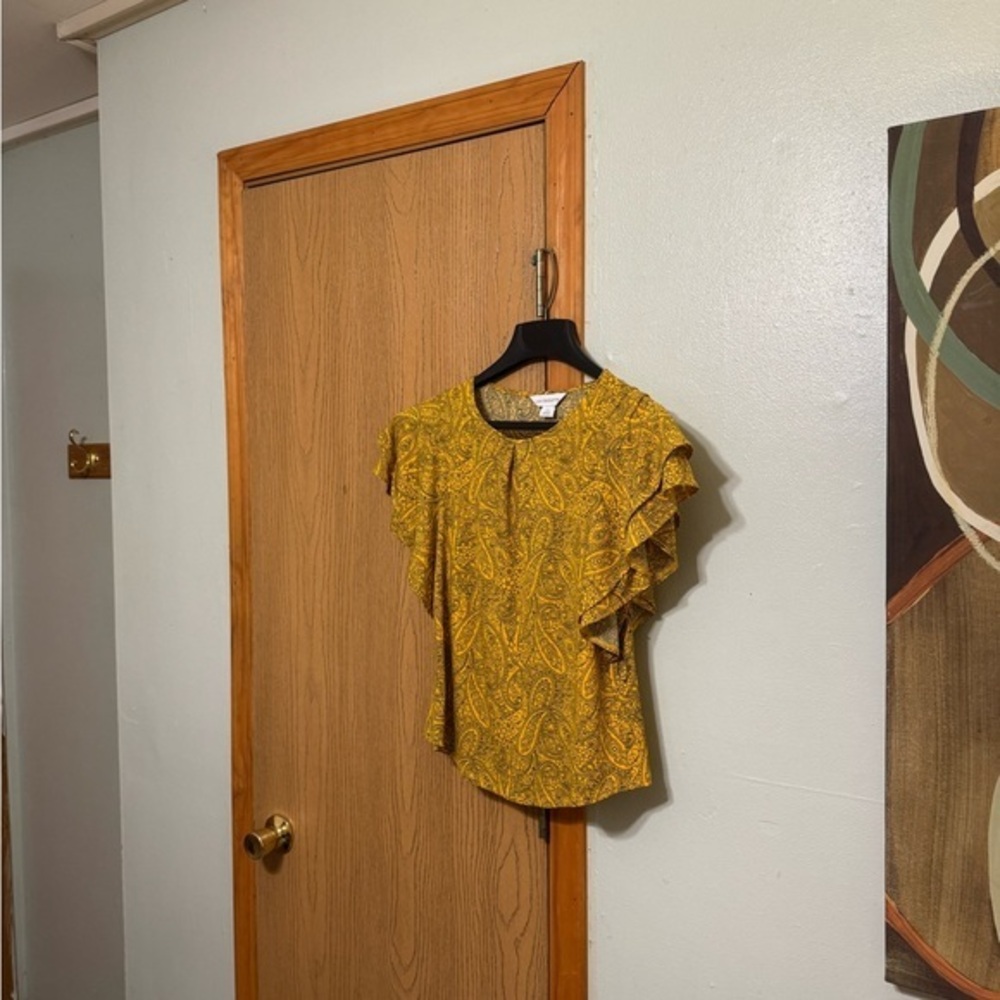Liz Claiborne Size PS Yellow w/Paisley Print & Dolman Sleeves Blouse - EUC